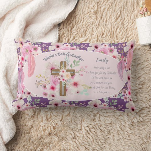 GODMOTHER かわいらしパーソナライズされた詩ピンクのフローラ ランバークッション (ブランケット)