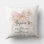 Godmother Gift First Communion Pink Bow Roses クッション (裏面)