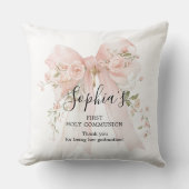 Godmother Gift First Communion Pink Bow Roses クッション (正面)