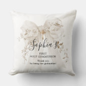 Godmother Gift First Communion White Bow Roses クッション (正面)