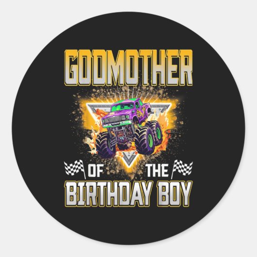 Godmother Of The Birthday Boy Monster Truck Birthd ラウンドシール (正面)