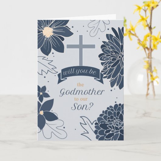 Godmother Request for Son はっきりした Navy Blue Botanic カード (黄色い花)