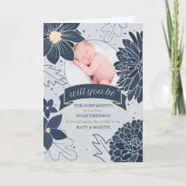 Godparent Request はっきりした Blue Botanics with Photo カード