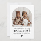 Godparents Arched Photo Proposal Boy Twins 招待状 (正面)