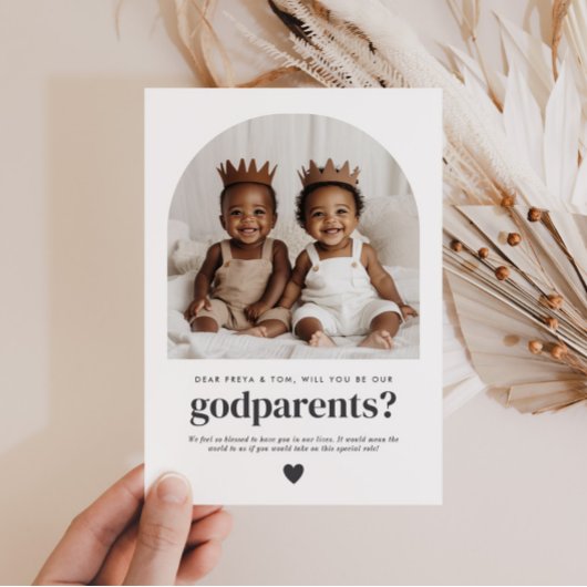 Godparents Arched Photo Proposal Boy Twins 招待状