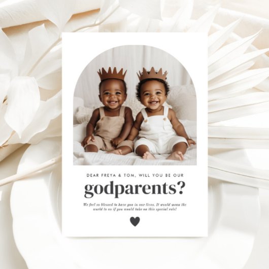 Godparents Arched Photo Proposal Boy Twins 招待状