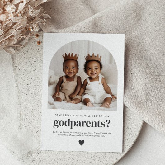 Godparents Arched Photo Proposal Boy Twins 招待状