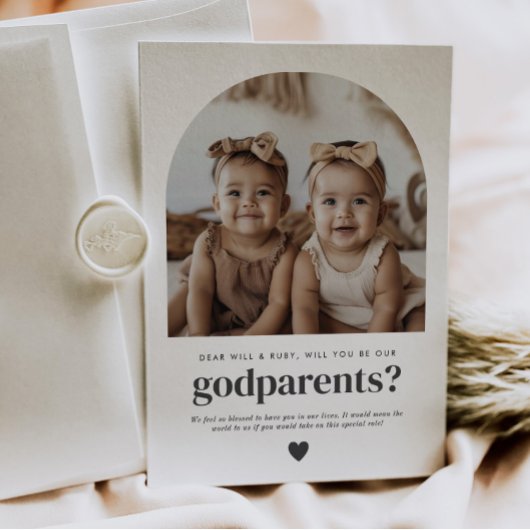 Godparents Arched Photo Proposal Girl Twins 招待状