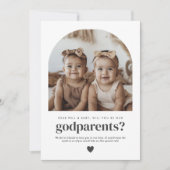 Godparents Arched Photo Proposal Girl Twins 招待状 (正面)