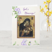 God's Blessings Theotokos Christ Child Orthodox カード (黄色い花)