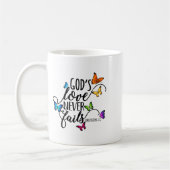 God's Love Never Fails - Butterfly Art - Religious コーヒーマグカップ (左)