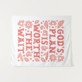 God's plan is worth the wait Christian girl pink タペストリー (正面(横))