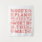 God's plan is worth the wait Christian girl pink タペストリー (正面)