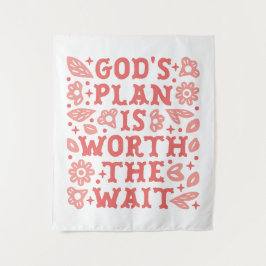 God's plan is worth the wait Christian girl pink タペストリー