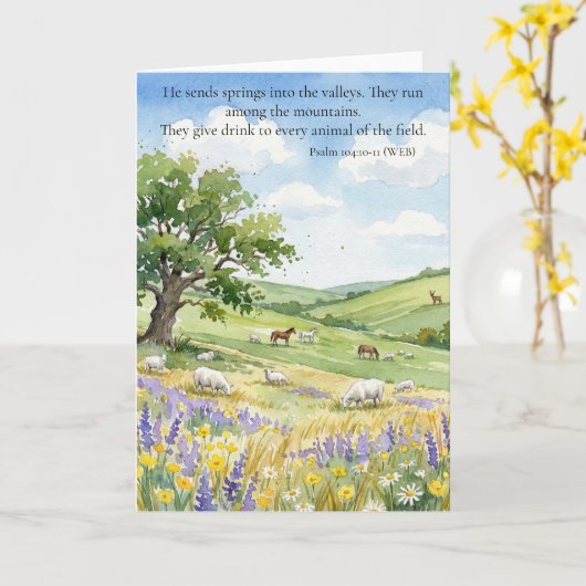 God's Provision: Psalm 104:10-11 カード (黄色い花)