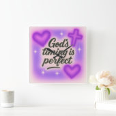 god's timing is perfect airbrush retro 90s purple  スクエア壁時計 (ホーム)