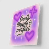 god's timing is perfect airbrush retro 90s purple  スクエア壁時計 (傾斜)