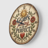 God's Timing Is Perfect Christian Rustic Faith ラージ壁時計 (傾斜)