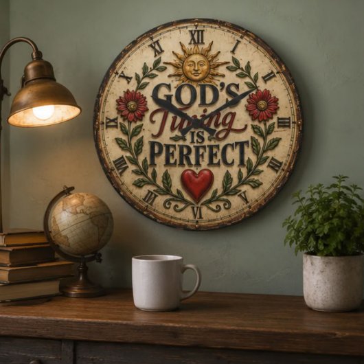 God's Timing Is Perfect Christian Rustic Faith ラージ壁時計