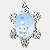 Godsonの第1クリスマスの雪だるま スノーフレークピューターオーナメント (右)