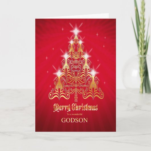 Godson、様式化されたクリスマスツリーのクリスマスカード シーズンカード (正面)