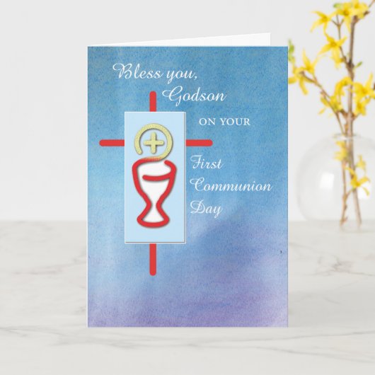Godson、青い最初聖餐式 カード (黄色い花)