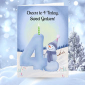 Godson 4th Birthday Snowman with Snowy Four カード