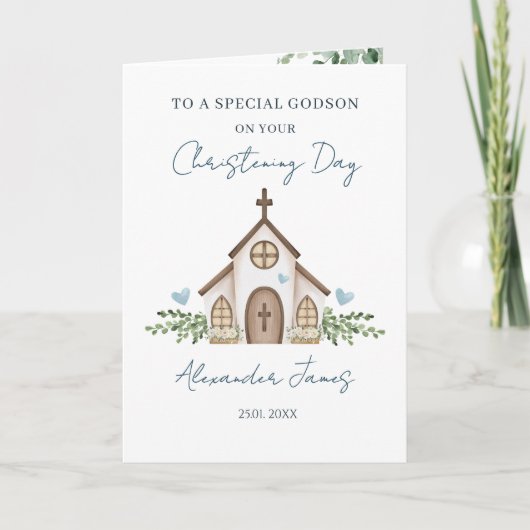 Godson Christening Church Greenery カード (正面)
