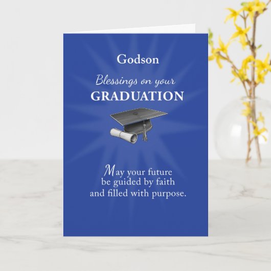 Godson Graduation Religious Blessings Blue Rays カード (黄色い花)