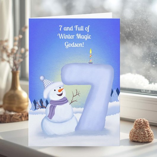 Godson Happy 7th Birthday Snowman  カード