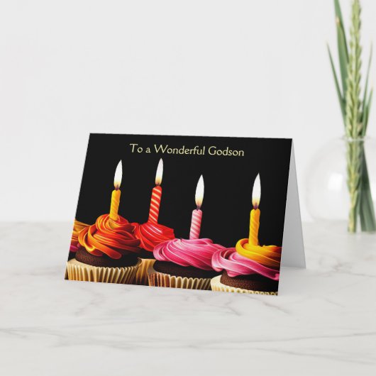 Godson Happy Birthday with Cupcakes and Birthday カード (正面)