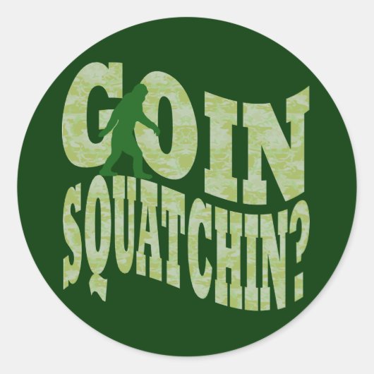 Goin squatchin?文字&グリーン迷彩柄 ラウンドシール (正面)