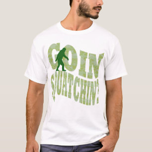 Goin squatchin?文字&グリーン迷彩柄 tシャツ