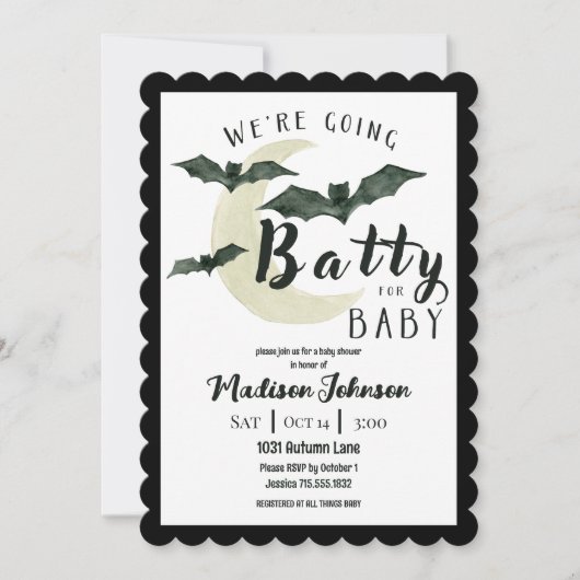 Going Batty For Baby October Baby Shower QR Code 招待状 (正面)