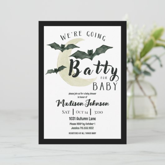 Going Batty For Baby October Baby Shower QR Code 招待状 (スタンド正面)