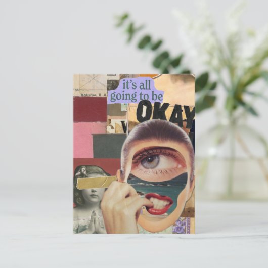 Going to Be Okay Surreal Mixed Media Collage ポストカード (スタンド正面)
