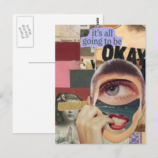 Going to Be Okay Surreal Mixed Media Collage ポストカード (正面/裏面)