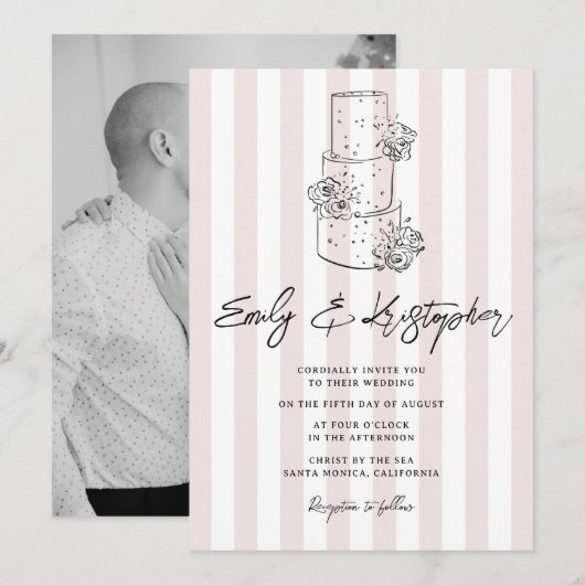 Going to the Chapel Stripe Wedding Photo 招待状 (正面/裏面)