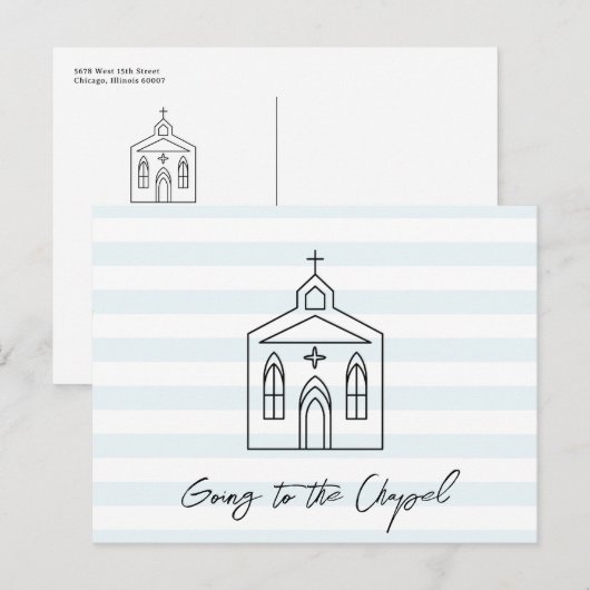 Going to the Chapel Wedding Blue Save the Date ポストカード (正面/裏面)