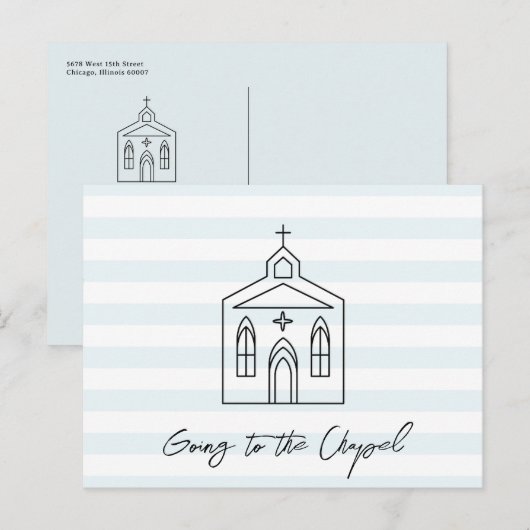 Going to the Chapel Wedding Blue Save the Date ポストカード (正面/裏面)
