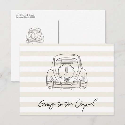 Going to the Chapel Wedding Car Save the Date ポストカード (正面/裏面)