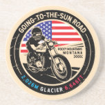 Going to the Sun Road Montana Motorcycle コースター<br><div class="desc">Going-to-the-Sun Road done in a vintage,  distressed style emblem. It is a famous scenic drive found in Montana and Glacier National Park.</div>