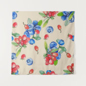 Goji、ブルーベリー:水彩イラストレーションパターン。 タペストリー (正面(横))