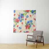 Goji、ブルーベリー:水彩イラストレーションパターン。 タペストリー (インサイチュ(横))