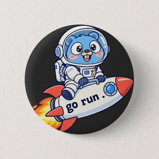 Golang ゴーファー Go実行コマンド 缶バッジ (正面)