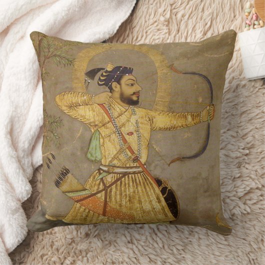 Gold狩りの君主か暗灰色のMughalの装飾用クッション クッション (ブランケット)