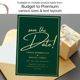 GOLD 実在 Foil Green日付を保存結婚する 箔招待状