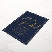 GOLD 実在 Foil Navy Blue Save the Date 結婚's 箔招待状 (回転した状態)