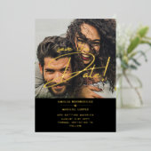 GOLD 実在 Foil Photo Overlay Save the Date 結婚's 箔招待状 (立ち正面)