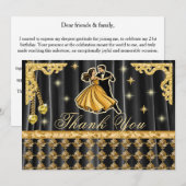 Gold 21st Birthday Thank You with Dancers  サンキューカード (正面/裏面)